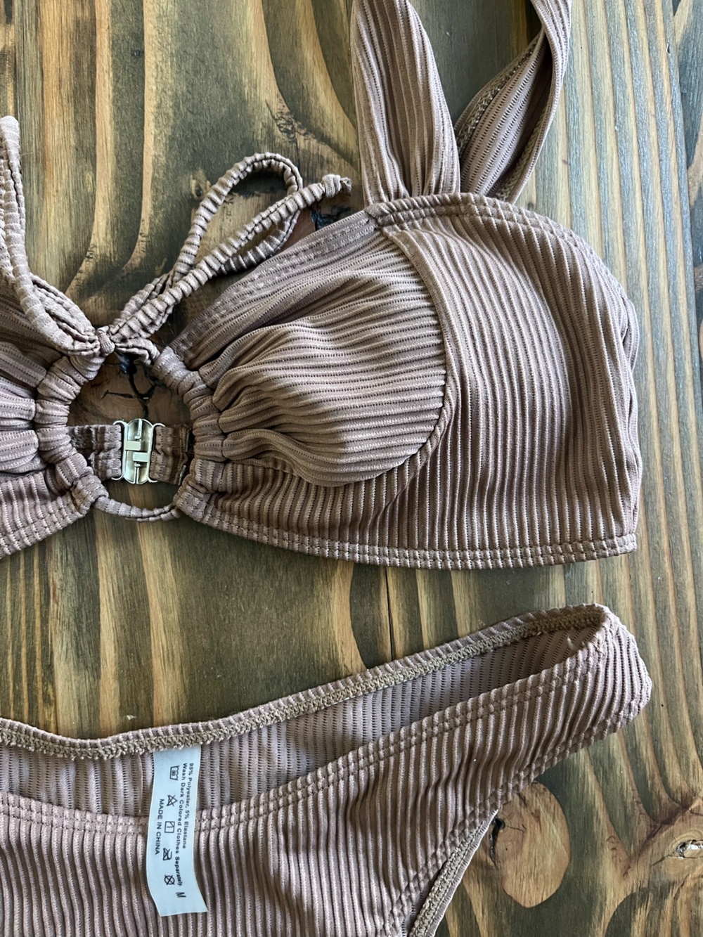 Brown Ribbed Bikini Set - Picture 4 of 5